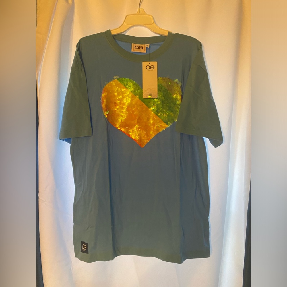 Queer Eye tshirt with sequin heart on front
